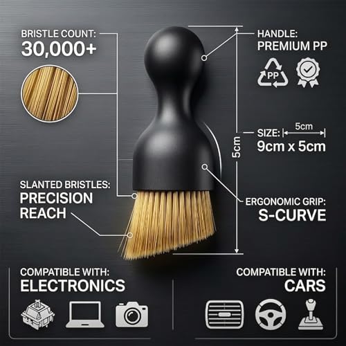 Soft Keyboard Cleaning Brush, Anti-Shedding High-Density Bristles with Wider Coverage, Shatterproof S-Curve Handle Car Detailing Dust Tool for PC, Laptop and Electronics (2 Packs) - color: Black C