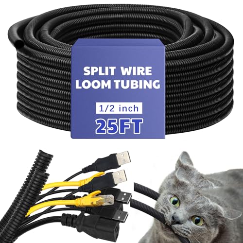 Kanayu Split Wire Loom Tubing Flame Retardant Wire Covering High Temperature Cable Sleeves Split Protector Cable Conduit for Industrial Electrical Automotive Marine(1/2''-25 ft,Black) - color: Black, size: 1/2''-25 Ft