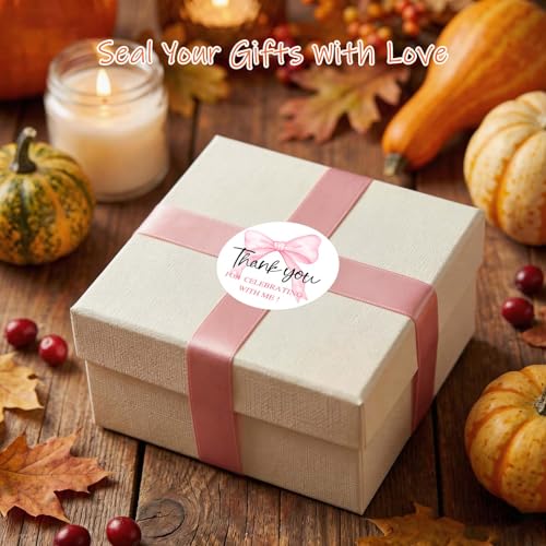 120 x Pink Bow Thank You for Celebrating with Me Stickers, Coquette Party Favor Labels for Bridal Shower, Birthday, Baby Shower, Gift Bags, Cookie Boxes & Dessert Table Decor, 1.6" - style: With me