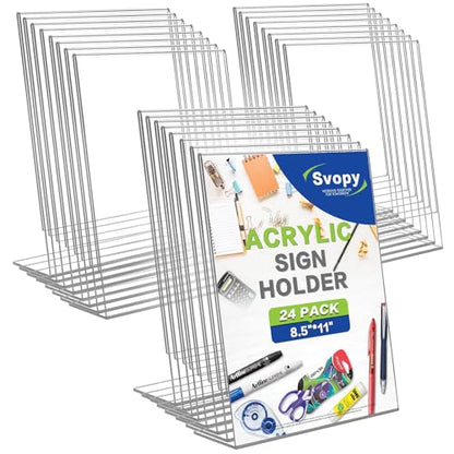 Acrylic Sign Stand Holders - 8.5 x 11 Inches Clear Plastic Table Paper Display Stand, Suit for Displaying Posters, Picture, Flyers, Menu - 24 Pack - style: 24 pack