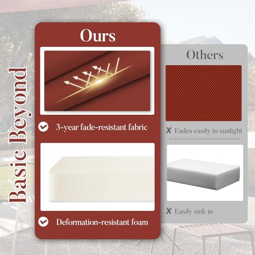 Basic Beyond Outdoor Chair Cushions for Patio Furniture, Waterproof Outdoor Seat Cushions Set of 4 18 x 18, Patio Chair Cushions Set of 4 with Ties and Handle, Brick Red - color: Brick, size: 18x18x3