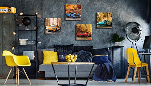 DJSYLIFE Sport Car Wall Art Decor, Autumn Supercar Canvas Print 12×12 Inch | Color Autumn Supercar Print, Boys Bedroom Home Decor, Canvas Wrapped Frame, 4 Panel Set, Ready Hang, Sport Car Wall Art - color: Artwork-a2