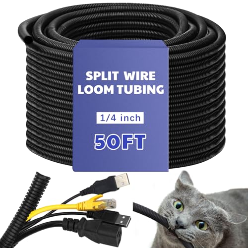 Kanayu Split Wire Loom Tubing Flame Retardant Wire Covering High Temperature Cable Sleeves Split Protector Cable Conduit for Industrial Electrical Automotive Marine(1/4''-50 ft,Black) - color: Black, size: 1/4''-50 Ft