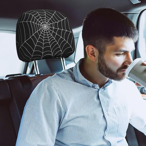 Dujiea 2 Pack White Spider Web Car Headrest Covers, Universal Soft Car Seat Head Rest Cover Protector, Vehicle Accessories Fabric Headrest Cover for Cars Vans Trucks - color: White Spider Web