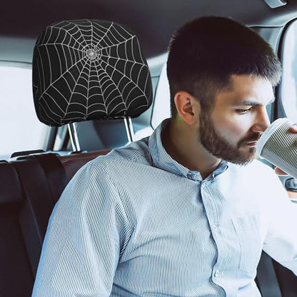 Dujiea 2 Pack White Spider Web Car Headrest Covers, Universal Soft Car Seat Head Rest Cover Protector, Vehicle Accessories Fabric Headrest Cover for Cars Vans Trucks - color: White Spider Web