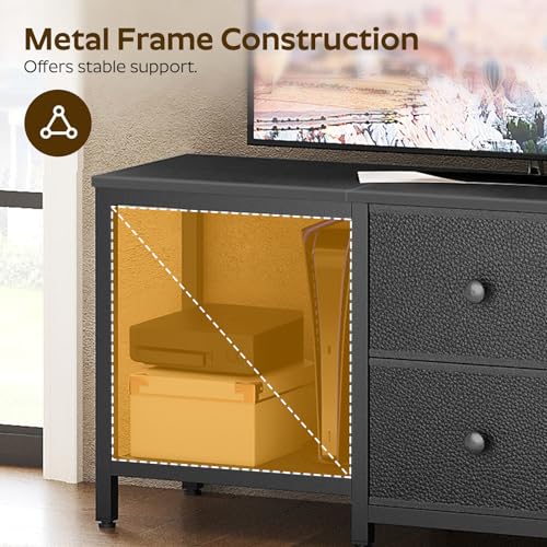 YATINEY TV Stand for TVs up to 55", Entertainment Center with 2 Fabric Drawer, Media Console with Shelves, Television Stands for Living Room, Bedroom, Black DS02BB - color: Black