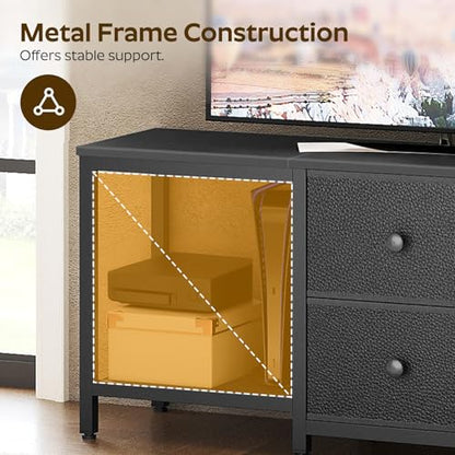 YATINEY TV Stand for TVs up to 55", Entertainment Center with 2 Fabric Drawer, Media Console with Shelves, Television Stands for Living Room, Bedroom, Black DS02BB - color: Black