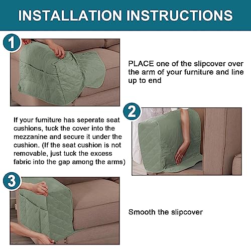Turquoize 2 Pack Waterproof Armrest Covers for Chairs and Sofas - Couch Arm Covers with Side Pocket Anti-Slip Furniture Protector Washable Slipcovers Set of 2, Sage - color: Single Diamond- Sage