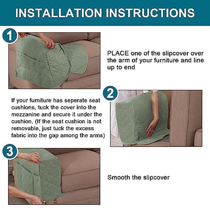 Turquoize 2 Pack Waterproof Armrest Covers for Chairs and Sofas - Couch Arm Covers with Side Pocket Anti-Slip Furniture Protector Washable Slipcovers Set of 2, Sage - color: Single Diamond- Sage