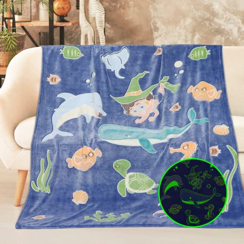 Gitrat Fleece Blanket Throw Blue Toddler Boy Blankets Soft Plush Throw Blankets for Kids 50"x60" - color: Blue Ocean, size: Throw Size 50" x 60"(130 x 150 cm)