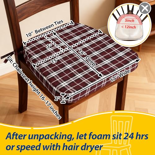 AAAAAcessories D-Shaped Chair Cushions, 2" Thick Dining Chair Pads with Ties and Removable, Machine-Washable Cover, 17" x 16", Set of 4, Red Checkered - color: Red Checkered, size: 4 Count(Pack of 1)