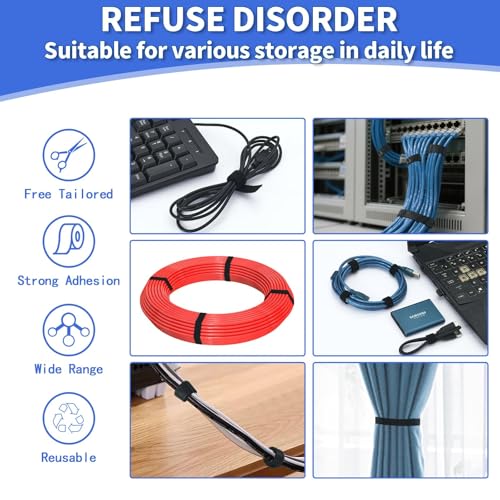 1/2In x 100Ft Reusable Cable Ties Hook and Loop Roll | Tie Down Straps, Nylon Double-Sided Strips, | Adjustable Multi-Purpose Wrap Fasteners forOffice, Home, Data Center - size: 1/2Inx100Ft