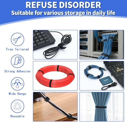 1/2In x 100Ft Reusable Cable Ties Hook and Loop Roll | Tie Down Straps, Nylon Double-Sided Strips, | Adjustable Multi-Purpose Wrap Fasteners forOffice, Home, Data Center - size: 1/2Inx100Ft