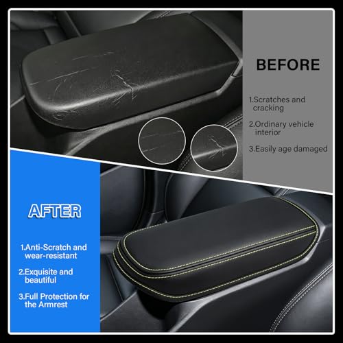 Console Cover for 2024 2025 2026 Chevrolet Trax (LS/1RS/LT/2RS/ACTIV) Leather Center ArmRest Box Cover Pad 2024 2025 2026 Chevy Trax Accessories Protector Cushion (Yellow Stitches) - color: yellow