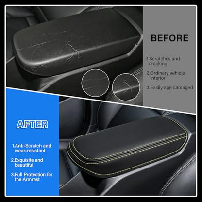 Console Cover for 2024 2025 2026 Chevrolet Trax (LS/1RS/LT/2RS/ACTIV) Leather Center ArmRest Box Cover Pad 2024 2025 2026 Chevy Trax Accessories Protector Cushion (Yellow Stitches) - color: yellow