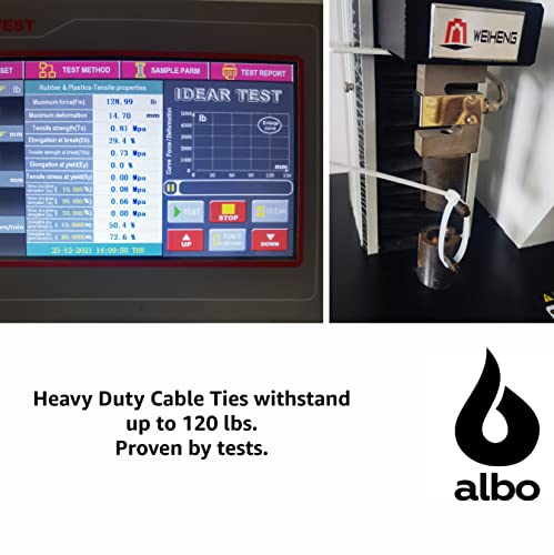 ALBO Black Zip Ties Heavy Duty 16 Inch Long 120lb - 100 Pack Plastic Cable Ties 0.3 Inch Thick UV Resistant Tie Wraps for Indoor and Outdoor Use - size: 16" Black 100 Pack 120lb
