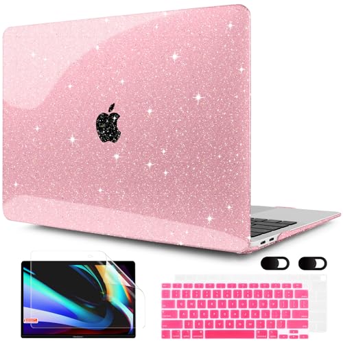 MEEgoodo Case for MacBook Air 13 inch 2021 2020 2019 2018 Released A2337 M1 A2179 A1932 with Touch ID, Thin Soft PC Hard Shell with Keyboard Cover Compatible with MacBook Air Case 13.3, Glitter Pink - color: Glitter Pink