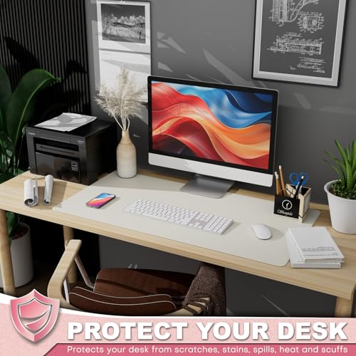 K KNODEL Leather Desk Pad Protector, Office Desk Mat, Large PVC Leather Desk Blotter, Non-Slip Mouse Pad (White, 17" x 35.4") - color: White, size: 17" x 35.4"