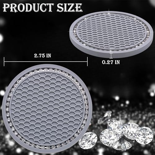 2PCS Bling Cup Holder Coaster, 2.75 Inch Auto Car Cup Holder Insert Coasters, Soft Silicone Anti-Slip Shockproof, Universal Vehicle Interior Accessories for Women Girls (Gray & White) - color: Gray & White, size: 2 pcs