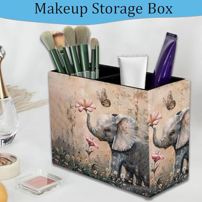 Pen Holder and Anti-Slip Mouse Pad Combination, Makeup Brush Storage Box, Tableware Storage Box, Suitable for Office and Home - Cute Little Elephant Flower - color: Cute Little Elephant Flower