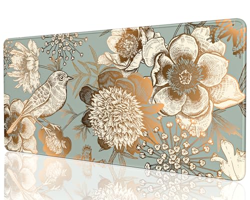 Desk Mat, 32" x 16" XXL Extended Large Gaming Mouse Pad, Desktop Decor Desk Pad, Cute Men Women Office Supplies and Accessories, XL Mouse Mat for Laptop & Keyboard, Retro Flower and Bird - color: Retro Flower and Bird, size: 32" x 16"