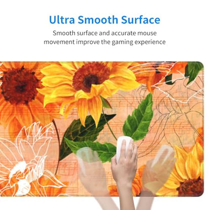 Sunflower Gaming Mouse Pad, Hand Drawn Floral Note Music Large Extended Desk Mat 11.8X 31.5 inches with Non-Slip Base & Stitched Edges, Waterproof Desk Mat for Office, Home, Laptop, Computer Keyboard - color: Sunflower_18