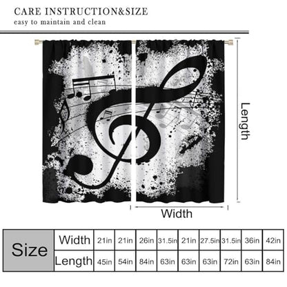 Music Note Curtains, Rustic Black White Musical Notes Theme Print Window Treatments Drapes for Bedroom Living Room Apartment 42" W X 45" L(No Blackout) - color: Musical-5, size: 20.5"W x 45"L (Pack of 2)