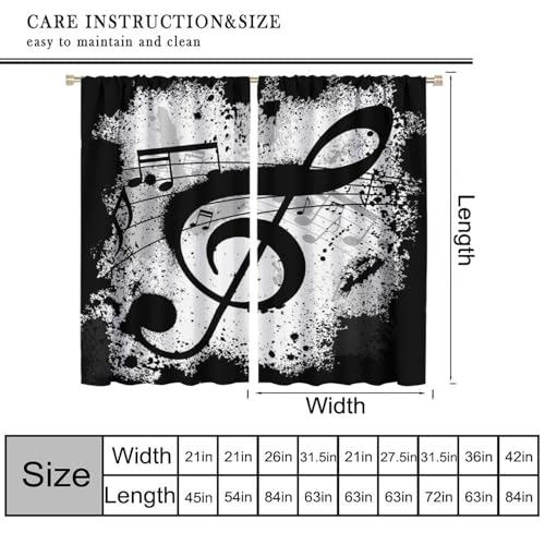 Music Note Curtains, Rustic Black White Musical Notes Theme Print Window Treatments Drapes for Bedroom Living Room Apartment 42" W X 45" L(No Blackout) - color: Musical-5, size: 20.5"W x 45"L (Pack of 2)