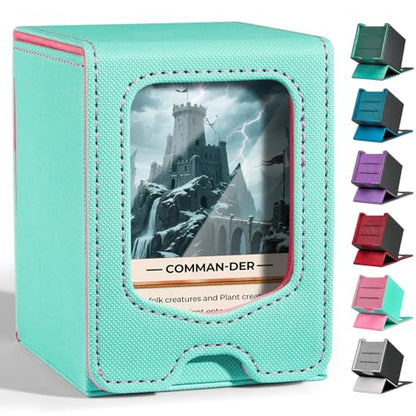 Fabmaker Deck Box Compatible with MTG Commander, (patent Pending) Magnetic Trading Card Storage Box with Comman-der, Fits 100 Double-Sleeved Cards, Card Box Compatible with Magic the Gathering - color: Blue green, size: 1 pack