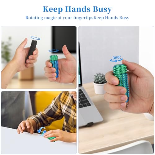Little Ouchies Pain Stim Fidget Toy, 3D Printed Pocket Spiky Keychain with Clicker Button Spinner Sensory Toys for Anxiety Focus & Stress Reduction Novelty Gifts (Rotate Blue/Green) - color: Rotate Blue/Green