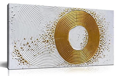 WVMAPTA Abstract Hand Painted Wall Art For Living Room White And Gold Wall Decor For Office Circle Wall Art For Bedroom Size 20 x 40 Inch - color: Gold and White, size: 40"L x 20"W