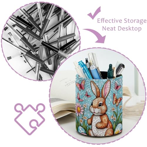 Modern Easter Eggs and Rabbit Pen Holder Pencil Organizer for Desk, 3.1” x 3.1” x 3.9” Pencil Cup Office Supplies, Large Capacity Cute Pen and Makeup Brush Holder for Home, School, Desktop - color: Modern Easter Eggs and Rabbit