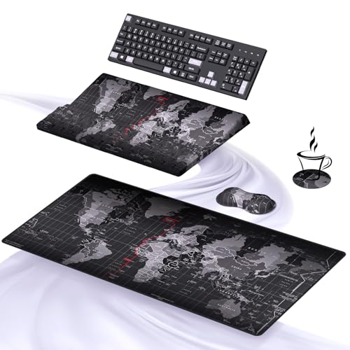 Ospelelf Ergonomic Mouse Pad and Keyboard Stand Wrist Rest Pad Set with Large Mousepad, Memory Foam Comfort, Premium Office Desk Accessories for Pain Relief and Efficiency, Black Map - color: Map