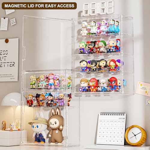 Clear 4 Tiers Acrylic Display Case for Figures Collectibles Wall Mounted Hobby Figurine Display Case with Shelves, Display Shelf Storage Box for Labubu Pop Mart, Action Figures, XXL, 1 Pack - size: XXL-1 Pack
