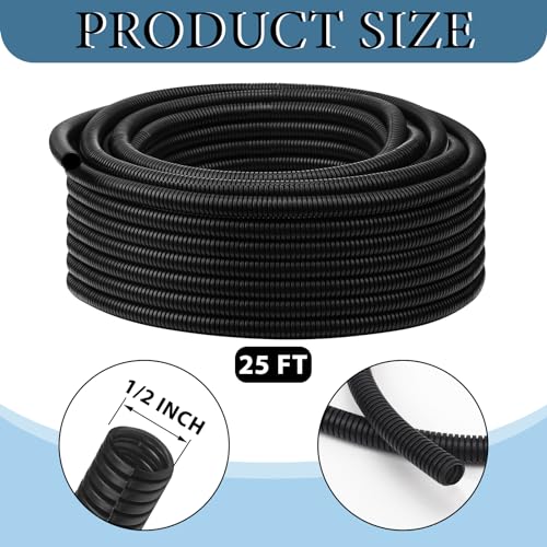 Kanayu Split Wire Loom Tubing Flame Retardant Wire Covering High Temperature Cable Sleeves Split Protector Cable Conduit for Industrial Electrical Automotive Marine(1/2''-25 ft,Black) - color: Black, size: 1/2''-25 Ft
