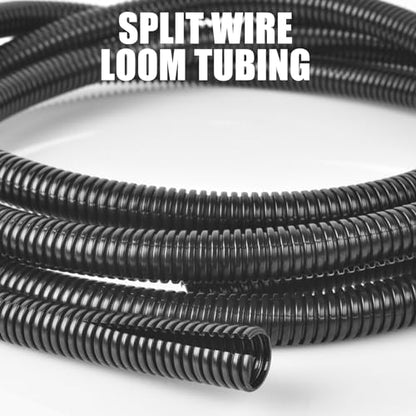 1/2 Inch Wire Loom Split Tubing - 10 ft Cord Protector Electric Wires Covers, Automotive Wire Flexible Conduit, Plastic Wire Cover with Cable Zip Tie - size: 1/2"-10ft