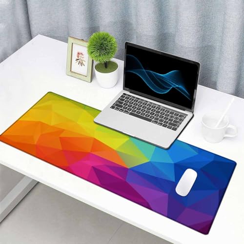 Gaming Mouse Pad XXL XL Large Mouse Pad Mat Long Extended Mousepad Desk Pad Non-Slip Rubber Mouse Pads Stitched Edges Thin Pad (31.5x15.7 Inch) Rainbow Triangular - color: Rainbow Triangular, size: 31.5L x 15.7W inches
