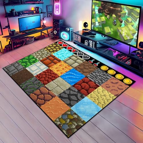Game Rug Teen Boys Carpet with Pixel Ore Element Decoration, 8 Bit Old Games Rugs for Boy’s Bedroom Living Room Playroom, Non-Slip Children Gaming Area Rugs (70" x 55") - color: Ore Pixel Rug, size: 4'7" x 5'10" (Rectangular)