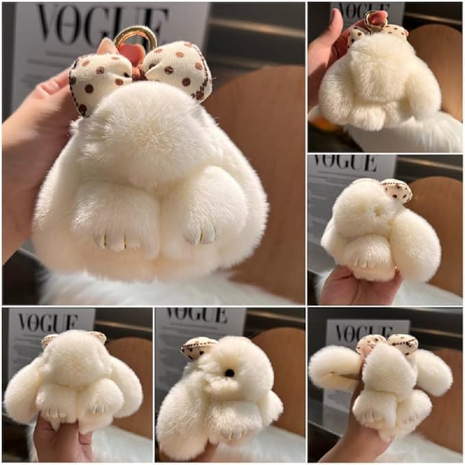 Handmade Soft Bunny Keychain, Includes Matching Tin, Charming Rabbit Design, Perfect for party gifts, Christmas. - color: Beige, size: big