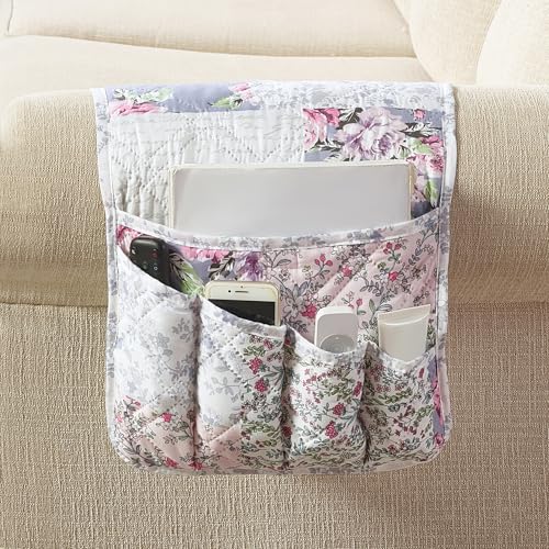 Brilliant Sunshine Patchwork Couch Armrest Organizer, Blue Pink (35"×13") | Non Slip Armchair Caddy for Sofa Recliner, Washable Remote Controls Holder, Storage for Magazine, Phone, iPad - color: Blue Pink