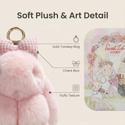 Handmade Soft Bunny Keychain, Includes Matching Tin, Charming Rabbit Design, Perfect for party gifts, Christmas. - color: Purple, size: big