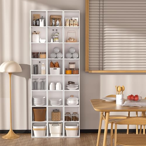 8-Cube Storage Organizer Bookcase, White, Tall Narrow Bookshelf for Home Office (White) - color: White, size: 8-Cube
