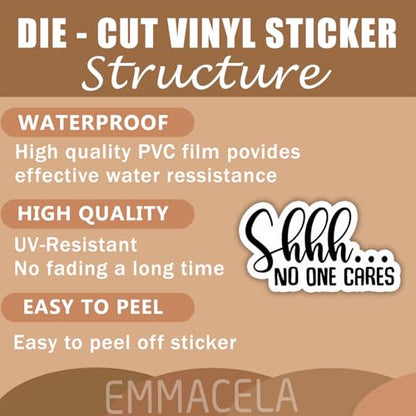(3PCS) Shhh..No One Cares Sticker, Funny Sarcastic Stickers - Waterproof Vinyl Decal for Laptop, Tumbler, Water Bottle, Scrapbook 3" x 2.7 " - color: Shhh..no One Cares