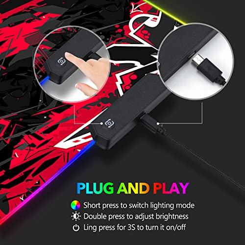 AIMSA Large RGB Gaming Mouse Pad, Keyboard Mousepad Led Extended 35.4 x 15.8 inch Non-Slip Rubber Base with 14 Lighting Modes, Big Desk Mat Waterproof, Red Black - color: Red Black