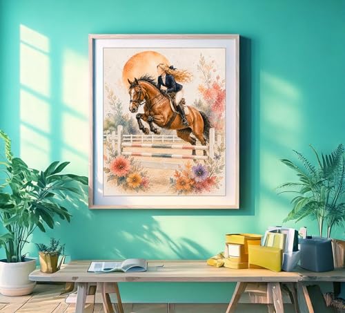 Inspirational Watercolor Jumping Horse Equestrian Quote Art Print for Girl's Bedroom Empowerment, Riding School Locker Team Gym Study Desk Wall Art, Sibling Grandparent Young Jumper Rider Team Captain Coach Parent Birthday Graduation Gifts - 8x10 Unframed