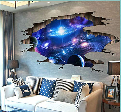 Blue Purple Galaxy Wall Decals, Removable Sticker,The Art Magic 3D Milky Way Dreamscape Home Decor (4 Sheets) - color: New Galaxy