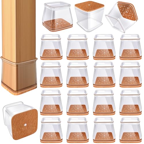 VIUME 24 Pcs Chair Leg Floor Protectors for Hardwood Floors Square Silicone Covers to Protect Wood Tile Floors Felt Pads Furniture Leg Caps Anti-Scratch Reduce Noise (Fit:1-1/16" to 1-5/8") - color: Clear-24pcs, size: Square L