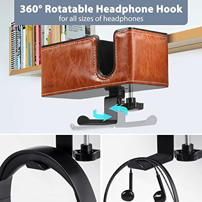 Desk Cup Holder Clip on Pen Holder Headphone Hanger Headset Stand Rotatable Clamp Hook Under Desk (Light Brown) - color: Light Brown