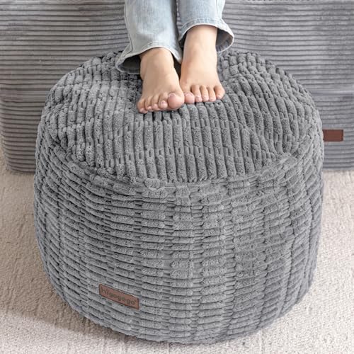 HIGOGOGO Pouf Ottoman Stuffed Round Modern Foam Filled Foot Rest Poufs for Living Room Chair Decorative 20 X 15 Inches Boho Relax Stool for Wedding Christmas Party, Light Grey - color: Light Grey, size: 20"D x 20"W x 15"H