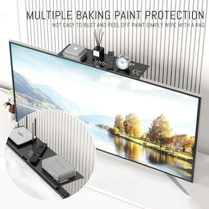 CABTE Adjustable Steel TV Top Shelf, Floating TV Stand, Universal Monitor Shelf for Soundbar, Game Console, Cable Box, Router Shelves (16.93x4.72inch Steel) - style: 16.93x4.72inch Steel